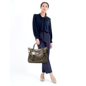 Louis Vuitton Evora Handbag Leather Damier Brown